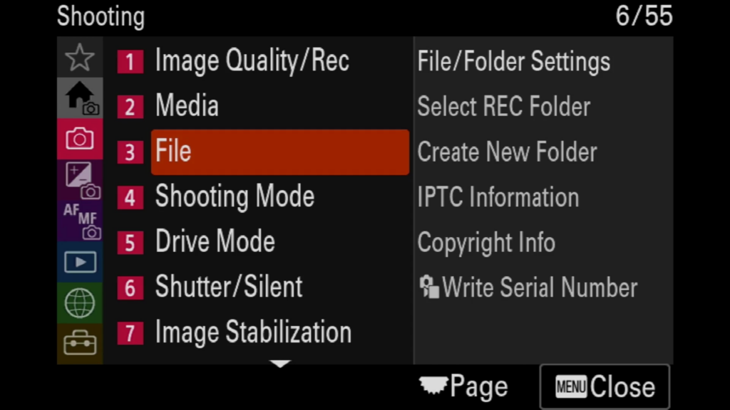 Sony A7rV image menu page 6