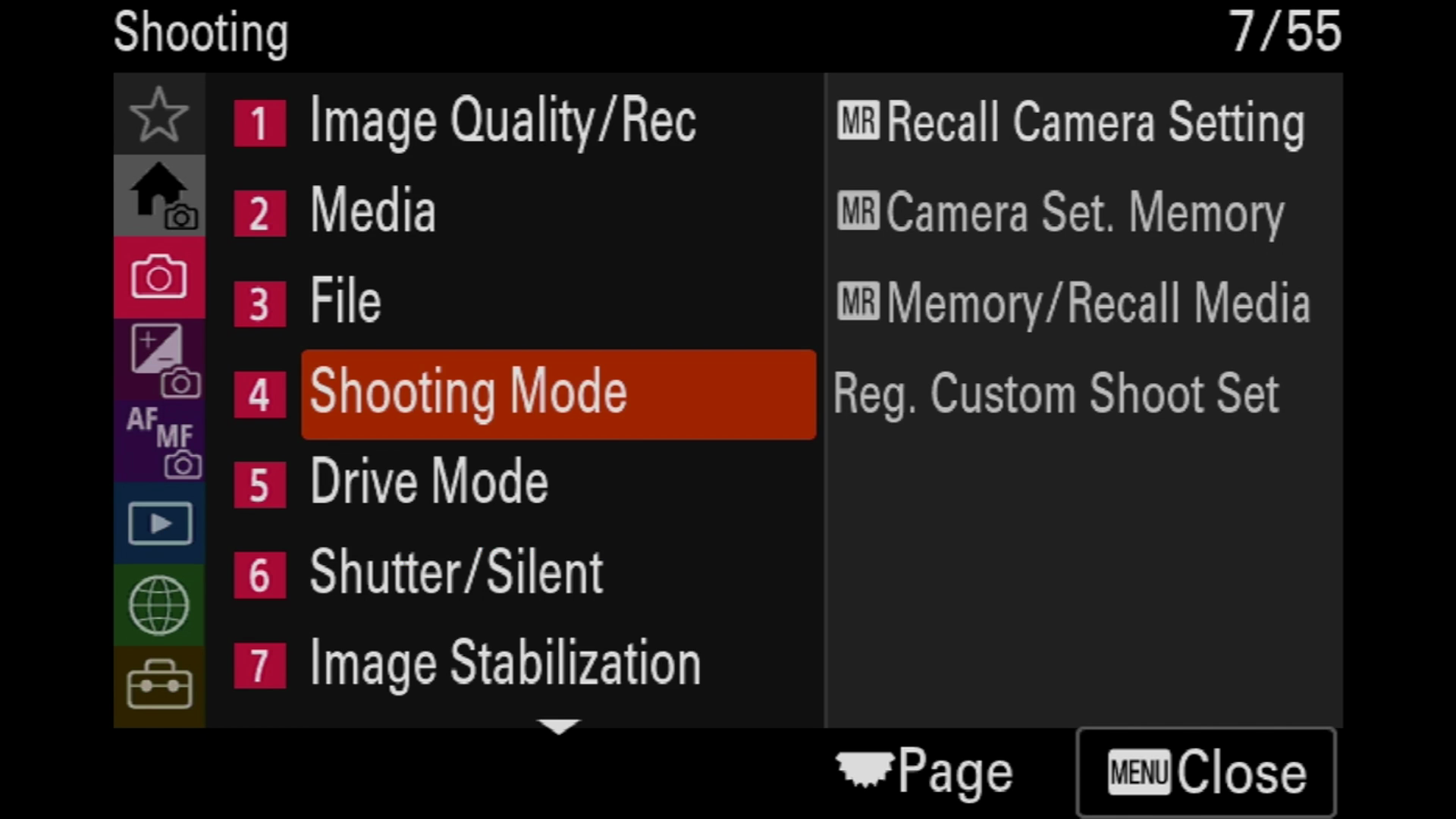 Sony A7rV image menu page 7