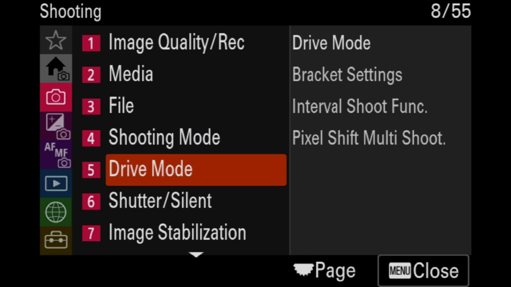 Sony A7rV image menu page 8