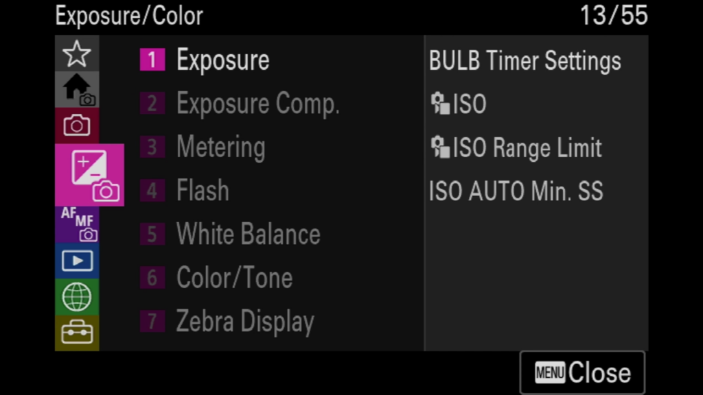 Sony A7rV image menu page 14
