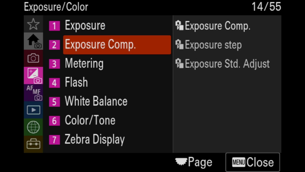 Sony A7rV image menu page 18