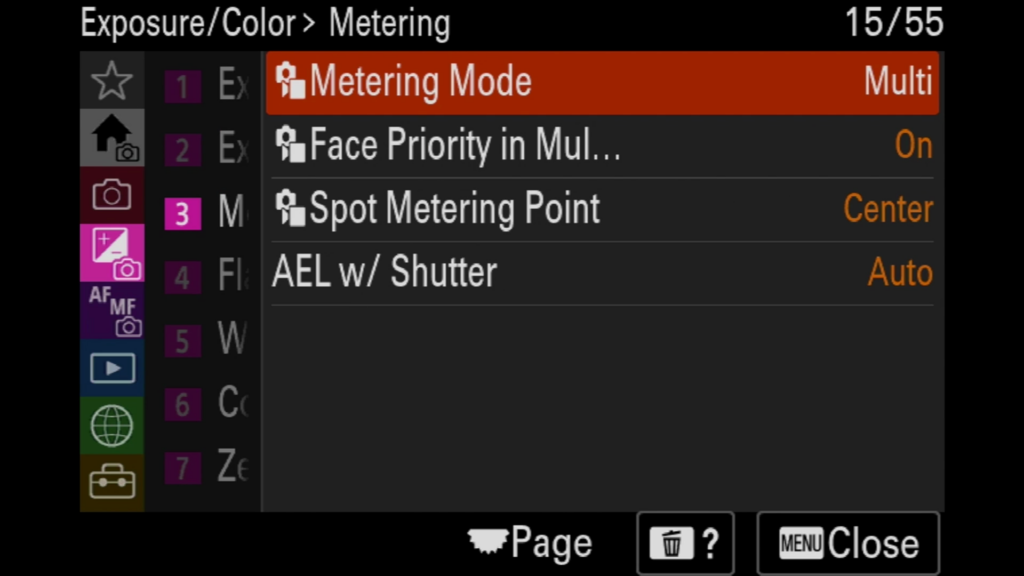 Sony A7rV image menu page 19