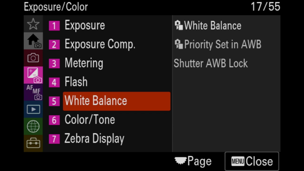 Sony A7rV image menu page 18