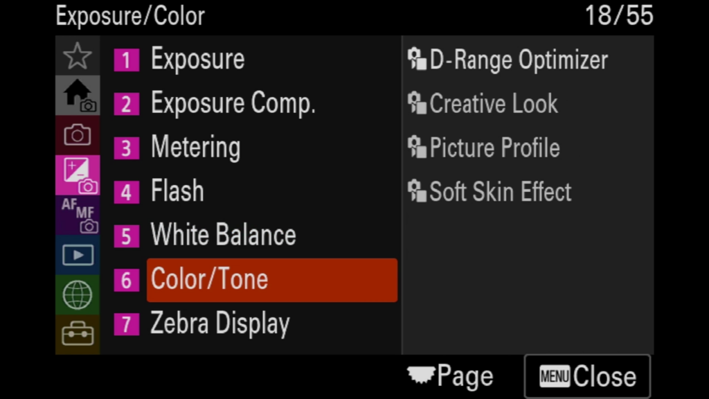 Sony A7rV image menu page 19