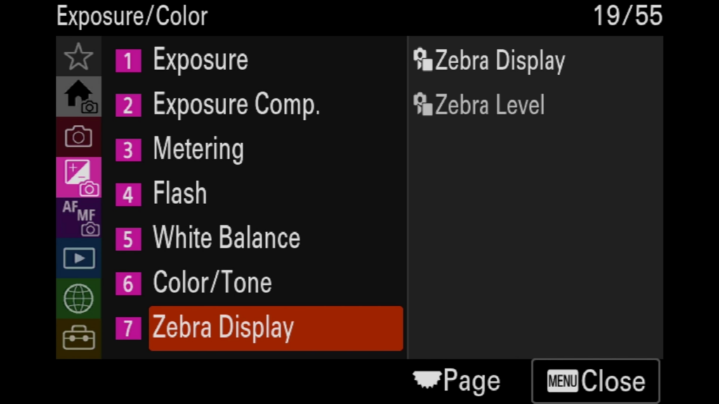 Sony A7rV image menu page 20