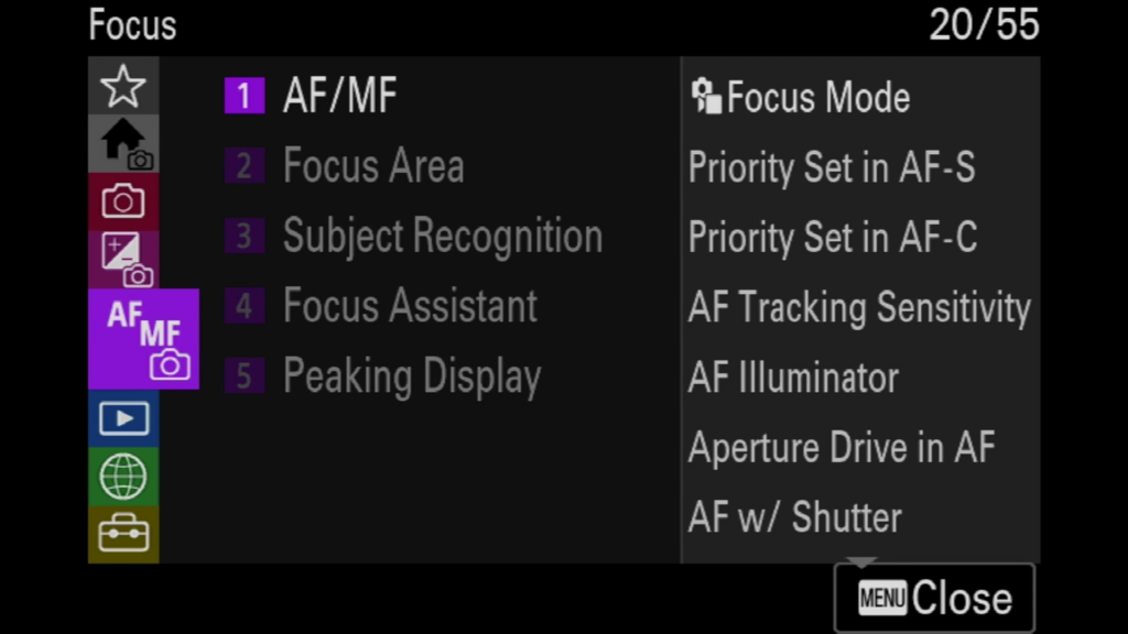 Sony A7rV image menu page 21