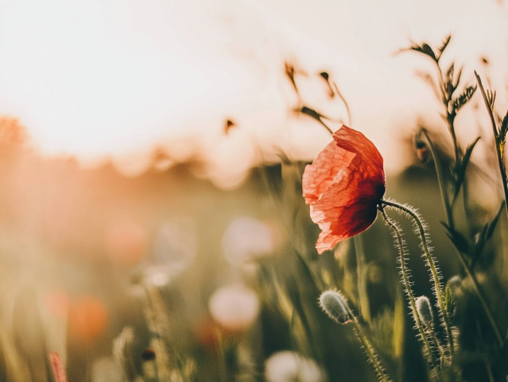 a close up of a flower in a field 