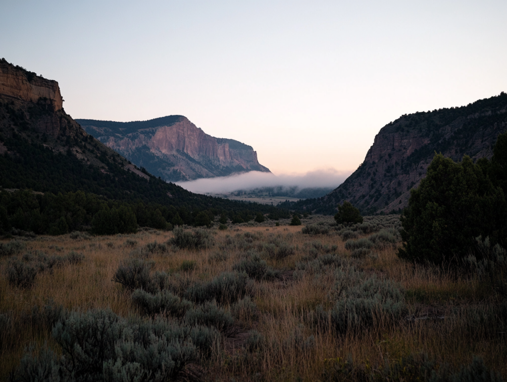 a photo of a scenic mountain landscape taken at sunset with Sony A7S III camera