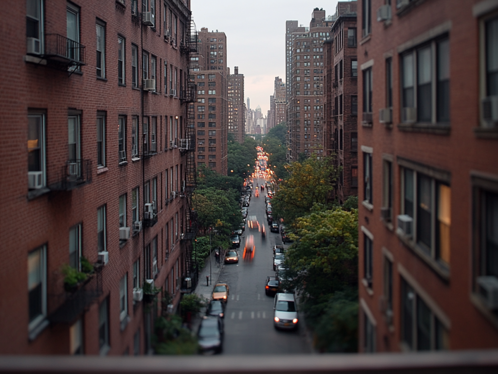 a bustling cityscape with movement