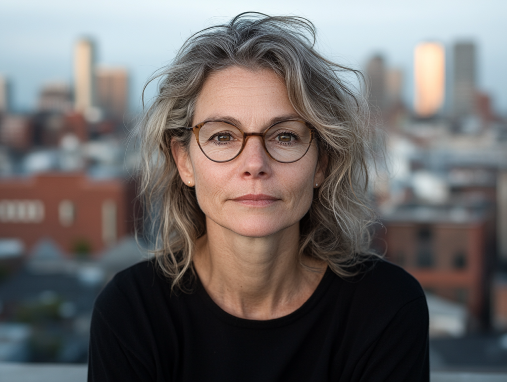 a portrait with the subject leaning slightly forward