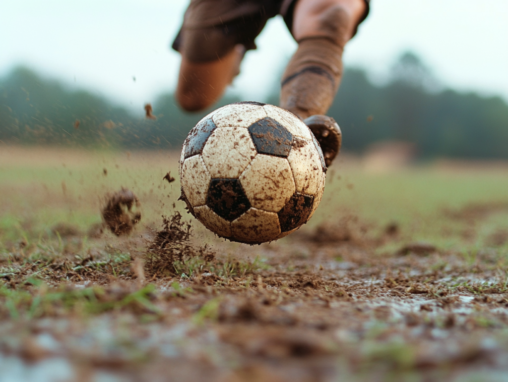  a high speed action shot of a soccer player at 1/22 sec shutter speed