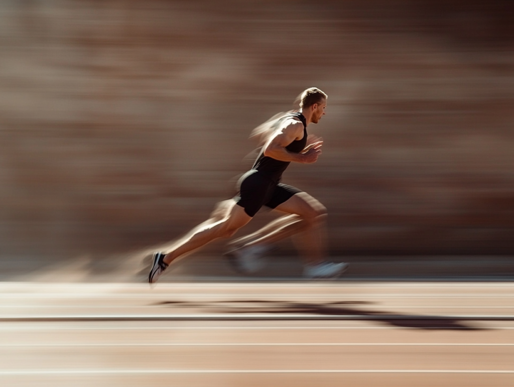  a high speed photograph of an athletic runner 