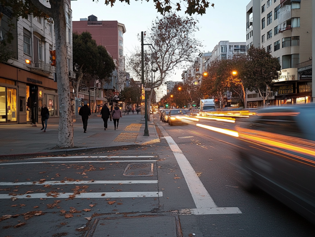 a slow shutter speed photo of a busy city street scene