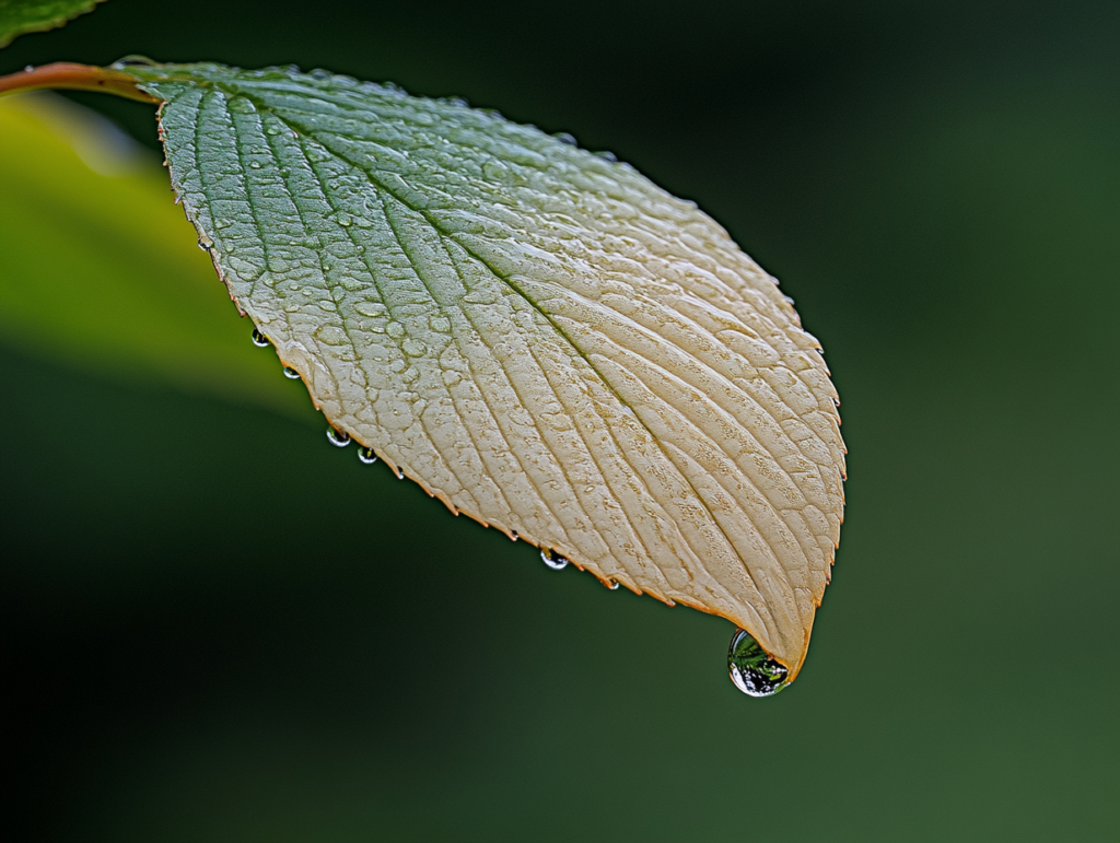 a water droplet on a petal reflecting colors 
