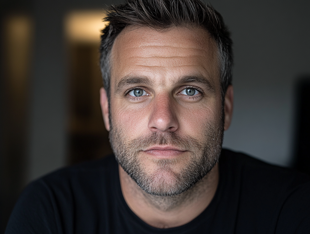  a portrait of a man shot with a flash